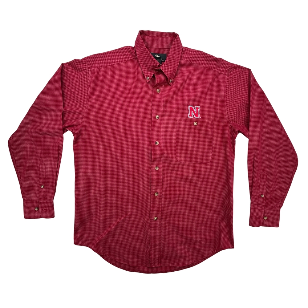 Nebraska Cornhuskers Shirt Mens Small Antigua Red Grid Button Down Logo
